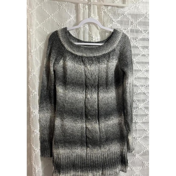 Unknown Dresses & Skirts - Grey Ombre Cable Knit Sweater Dress Scoop Neck Long Sleeve Mini Tunic Grey Black